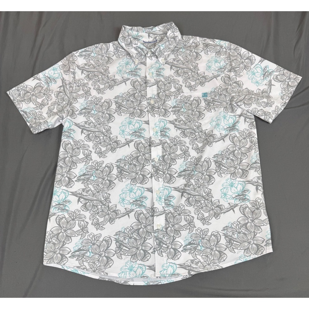 Lot of 2 Huk Fishing Shirts Mens Large Short Sleeve Button Down Floral Tropical - Picture 12 of 16